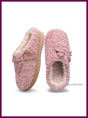 Fuzzy Memory Foam Arch Support Slippers with Bow Slip-On House Shoes